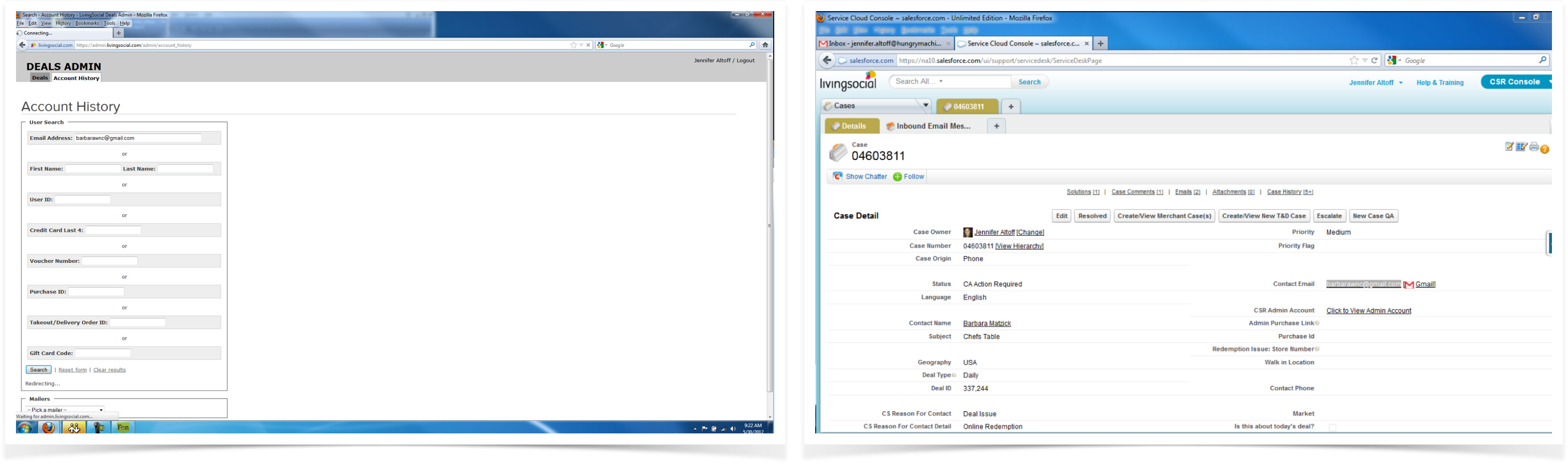 LivingSocial CSR System before work began - double entry in both salesforce and admin areas